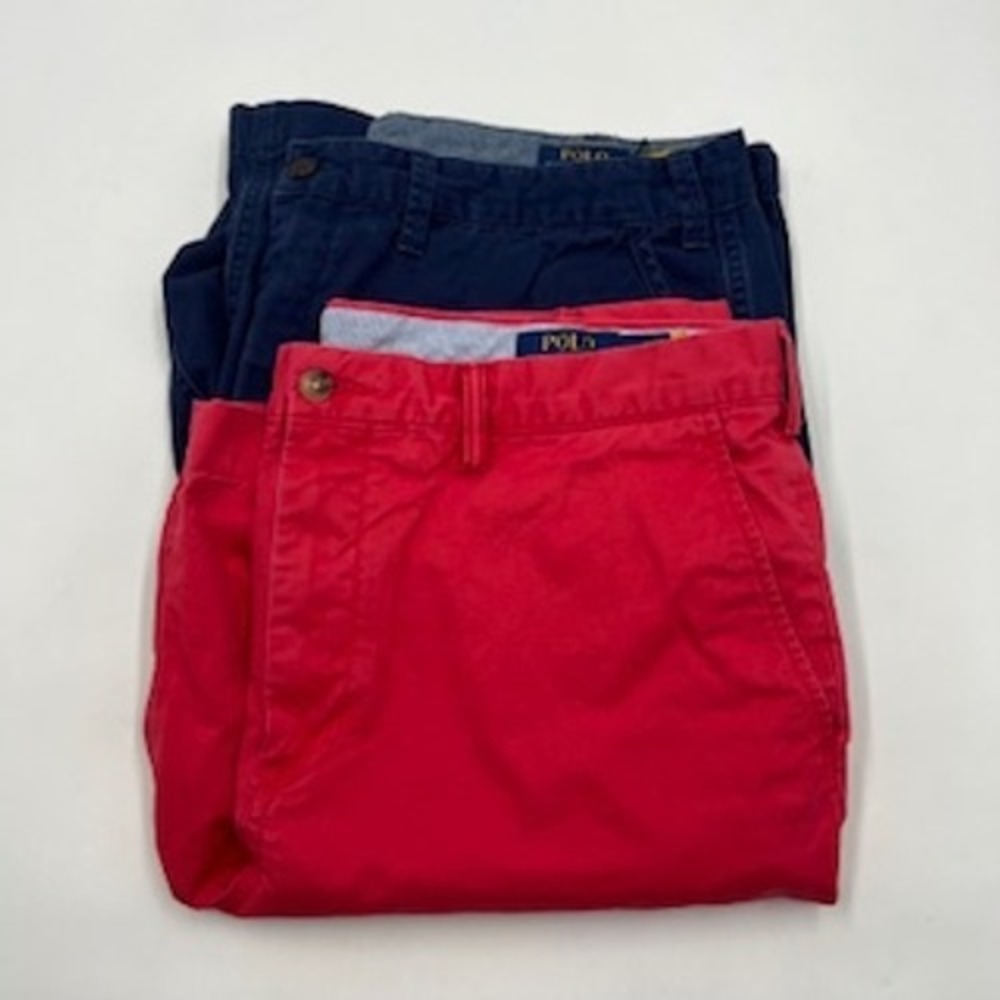 Polo Ralph Lauren Mens Chino Shorts Size 36 Bundle Red Navy Blue Classic Fit 2pk